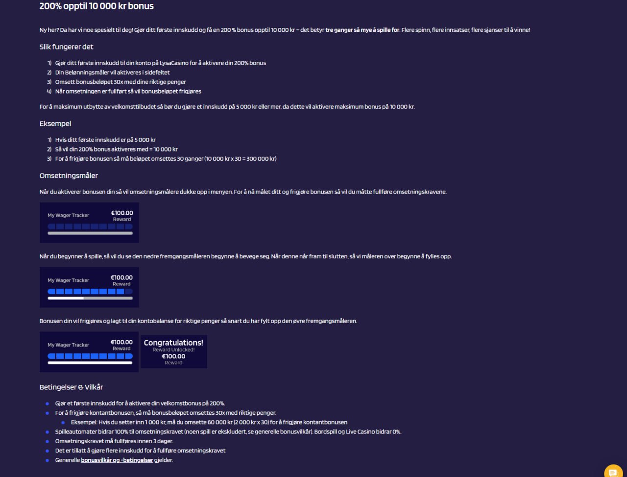 Lysa Casino Bonusvilkår